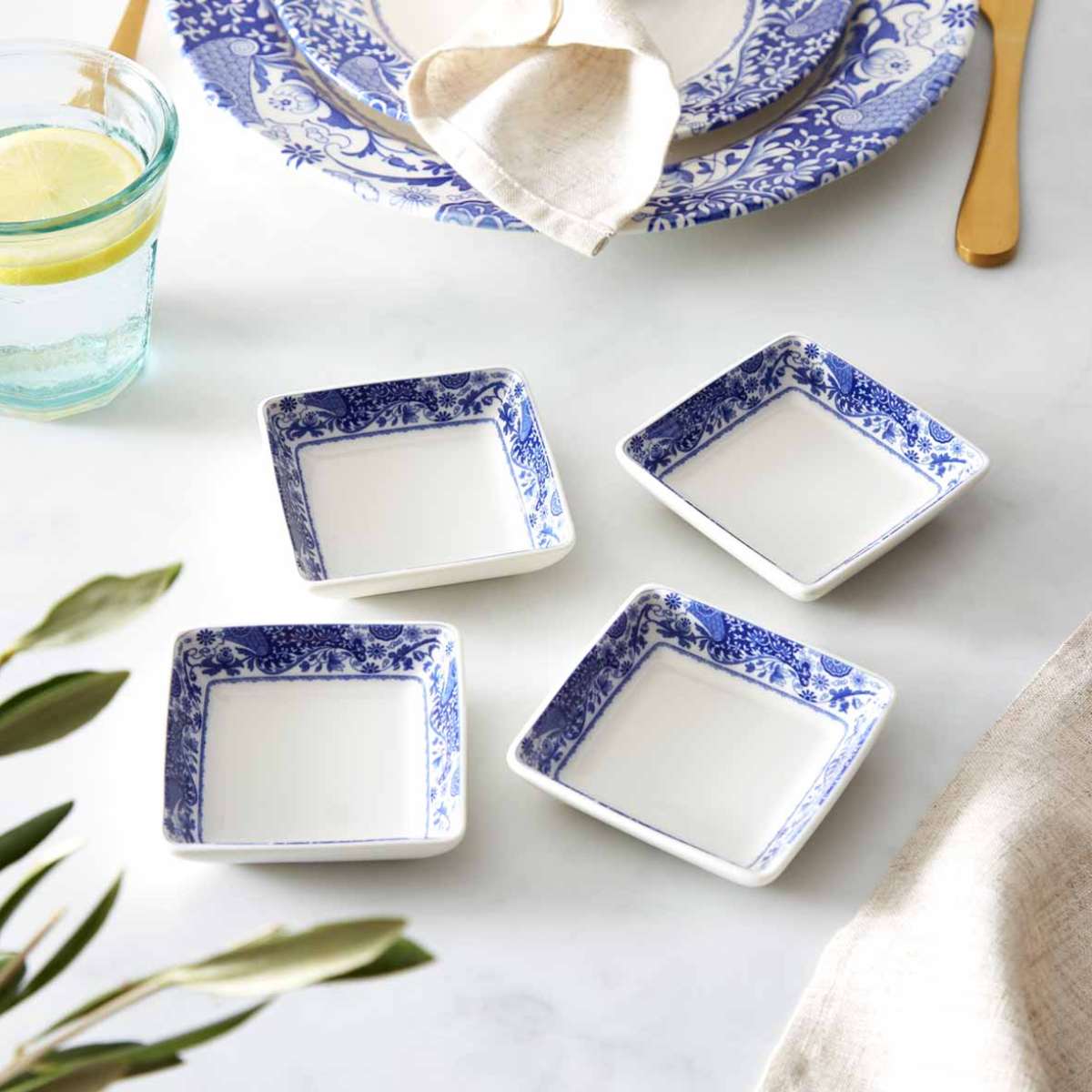 Blue Italian Brocato Set of 4 Square Dishes  image number null